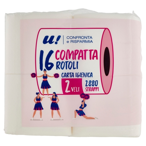 16 Rotoli Carta Igienica Compatta 2 Veli U! Confronta e Risparmia